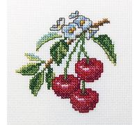 RTO Kreuzstich-Stickerei-Set für Kinder, Erwachsene und Anfänger, Blumen - Kirsche, 10 x 10 cm, 14 CT