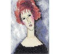 RTO Kreuzstich-Stickset für Erwachsene, weibliches Bild - Rothaariges Mädchen, 10 x 13 cm, 14 CT