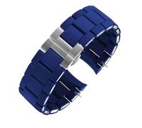 RTRCAGAKM 20mm 23mm Armband passend for Armani AR5906 AR5905 AR5890 AR5889 5858 5920 Silikon + Edelstahlarmband Herren Damen Gummiarmband(Blue steel buckle,20mm)