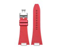 RTRCAGAKM Schnellverschluss, 27 mm, Silikon-Uhrenarmband, passend for Tissot, passend for PRX T137.407 T137.410, Fluor-Kautschuk-Armband, Herrenarmband(Red-silver-01)