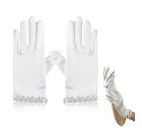 RTRTGS Kurze Handschuh, Satin, Weiße Braut Handschuhe Damen Elegant Brauthandschuhe Blumenhandgelenk Spitzenhandschuhe Höflichkeits Sommer Hochzeits Oper Dinner Handschuhe Fasching
