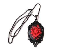 Ruarby Halskette mit Anhänger aus Metall, Gothic, rote Rose, Kamee in Dornen, Retro, Rose, Blume, Gothic, Punk, Schmuck, Geschenk, Wie beschrieben