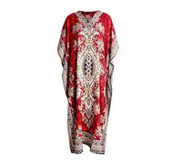 RubinaKapoor RK Essentials | Tribal Ethnic Print Lange Kaftan | Übergröße (Rot)