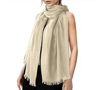 Rubu22a Schal Damen Einfarbiger Damen-Schal Baumwolle und Leinen für den ganzjährigen Strand-Streifenschal Schals & Tücher Für Damen Kinder (Beige, One Size)