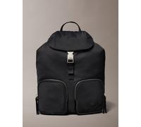 Rucksack CALVIN KLEIN "POCKET NYLON FLAP BACKPACK", Damen, Gr. B/H/T: 25cm x 30cm x 11cm, schwarz, Polyester, Rucksäcke Rucksack, Freizeitrucksack, Cityrucksack mit zwei Fronttaschen (65867911-0) schw