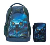 Rucksack DEPESCHE "Schul-Set Schlange Adventure World blau-grün", Kinder, Gr. B/H/T: 2cm x 2cm x 2cm, blau, grün, Polyester, Rucksäcke Rucksack (36502944-0) blau, grün