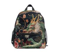 Rucksack für Kleinkind Mädchen Jungen, Grüner Drache Vintage Blume Mini Reiserucksack mit Namensschild, Green Dragon Vintage Flower 2, 6-8 Years, Niedliche Rucksäcke
