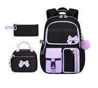 Rucksack für Mädchen - 3-teiliges wasserdichtes Set mit Lunchbox & Etui | Stilvolles Rucksack-Set für Mädchen mit wasserdichter Büchertasche, passender Lunchbox und Federmäppchen. Entworfen mit einer