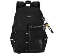 Rucksack für Schulteenager Jungen und Mädchen,Schwarzer Rucksack für Männer und Frauen,College-Büchertasche mit USB-Ladeanschluss, Reise-Laptop-Rucksack für die Arbeit in der Mittel- und Oberstufe