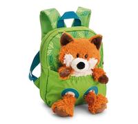 Rucksack mit Plüschtier 21x26cm Fuchs 25cm - grün - Abnehmbarer Pluschspielzeug Weich Flauschig- Kindergartenrucksack mit Kuscheltier für 2-5 Jährige Jungen und Mädchen | 62692