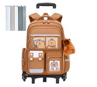 Rucksack mit Rollen - Schulrucksack im Capibara-Design, einziehbarer Tragegriff, höhenverstellbares Gepäck, Gepäckträger, geräumiges Fach | für Jungen, Mädchen, Kinder, College, Reisen, Zwei Rounds
