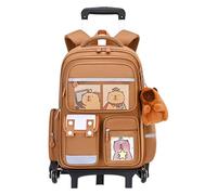 Rucksack mit Rollen - Schulrucksack im Capibara-Design, einziehbarer Tragegriff, höhenverstellbares Gepäck, Gepäckträger, geräumiges Fach | für, Mädchen, Kinder, College, Reisen, Six Rounds