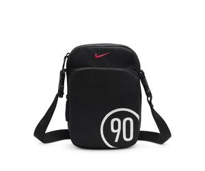 Rucksack NIKE "NK HERITAGE CROSSBODY T90 FA25", schwarz, schwarz, gym rot, Rucksäcke, Obermaterial: 100% Polyester, Rucksack, aus Polyester, mit zwei Reißverschlussfächern, asymmetrisches Design (4354