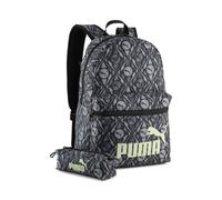 Rucksack PUMA "PHASE AOP BACKPACK SET", grau (puma schwarz, apple spritz, football aop), Rucksäcke, Netz, , gemustert, Rucksack, für vielseitige Einsätze, sportlicher Stil (44963344-0) puma schwarz, a