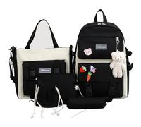 Rucksack und Tragetasche, 5-teiliges Schulset, Mädchen-Reisetaschen, kompletter Aufbewahrungs-Organizer, lustiges passendes Taschen-Set mit Münzetui für Grundschulklassen, Schwarz , Refer to