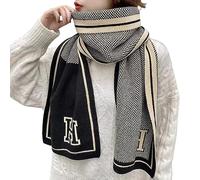 RUDDOG Schals & Tücher Für Damen Buchstabe Schwarzfarbe Passender Doppelseitiger Schal, Vielseitiger Herbst Und Winter Verdickter Warmer Gestrickter Wollschal-Alle Größen-Großer Brief H