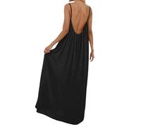 Rückenfreies Cami-Kleid Für Damen Rückenfreies Kleid Sommer Lässig Ärmellos Rückenfrei Maxikleid für Strand Spaghettiträger Fließendes Langes Sommerkleid (Black, S)
