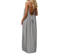 Rückenfreies Kleid Damen Cami Kleid Sommerkleid Lässiges Ärmelloses Maxikleid mit Spaghettiträgern Rückenfrei für Strand Backless Dress Falten und lockerer Strandkleid Langes Festliches Kleid#01