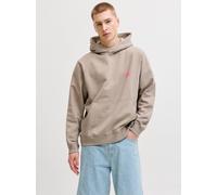 Kapuzensweatshirt JACK & JONES "JORNORREBRO TYPO BACK SWEAT HOOD SN", Herren, Gr. XL, vintage khaki detail:ss26, angeraute Sweatware, Obermaterial: 89% Baumwolle, 11% Polyester, bedruckt, relaxed fit