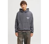 Kapuzensweatshirt JACK & JONES "JORNORREBRO TYPO BACK SWEAT HOOD SN", Herren, Gr. XL, asphalt, angeraute Sweatware, Obermaterial: 89% Baumwolle, 11% Polyester, bedruckt, relaxed fit normal, ohne Aussc