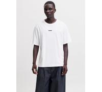 Rundhalsshirt JACK & JONES "JCOCLUB BACK SCRIPT TEE SS CREW NECK SN", Herren, Gr. M, weiß (hellweiß), Jersey, Obermaterial: 100% Baumwolle, bedruckt, relaxed fit normal, Rundhals, Shirts Rundhalsshirt
