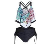 Rüschen Bikini Damen Set High Waist - Tankini Damen Bauchweg Zweiteilig Badeanzug Damen Push Up Boho Bikinioberteile Hohe Taille Bikinihose Bademode Schwimmanzug Badeanzüge Bikini-Sets für Frauen
