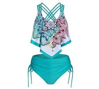 Rüschen Bikini Damen Set High Waist - Tankini Damen Bauchweg Zweiteilig Badeanzug Push Up Boho Bikinioberteile Hohe Taille Bikinihose Bademode Strandmode Badeanzüge Bikini-Sets für Damen