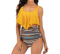 Rüschen Bikini Damen Set High Waist - Tankini Damen Bauchweg Zweiteilig Badeanzug Tankini Bikinioberteile Hohe Taille Bikinihose Bademode Strandmode Badeanzüge Bikini-Sets für Damen