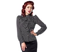 Rüschen-Bluse im Retro-Look Langarm Rüschenkragen mit Jabot von BELSIRA (Schwarz/Weiß. Gr. L)