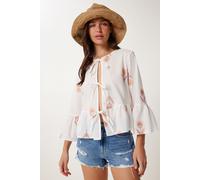 Rüschen Crew-Neck Langarm Bluse mit Blumenmuster S