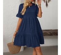 Rüschen Kleid Damen Kurz Solid Farbe Elegant Freizeitkleid | Für Den Strand, Leicht & Luftig, Ideal Für Frauen, 95% Polyester, Größen M-2XL(Navy Blue L)