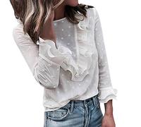 Rüschen Oberteile Damen Elegant Bluse mit Stickerei Spitzen Polka Dot Lässig Langarmshirt Party Oberteil T Shirt Langarm Tunika Top Blusen & Tuniken für Damen Spitzenoberteil Spitzenbluse Spitzentop