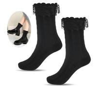 Rüschen Socken Damen, Rüschen Liner Spitze Knöchel Socken, Rüschen Spitze Damen mit Socken, Socken mit Rüschen Damen, Rüschen Socken Damen, Mädchen Rüschen Socken Baumwoll Söckchen mit Spitze Schwarz