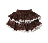 Rüschen Stufenrock für Damen, Cord, hohe Taille, plissiert, mehrlagig, sexy, kurzer Rock mit Spitze, dehnbar, ausgestellter Hlaf Slip, Mini Cupcake Kleid, Party, Streetwear, braun, M