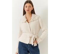 Rüschenbindeschal-Kragen-Cardigan S/M