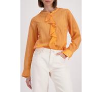 Rüschenbluse MONARI "Streifen + Volants", Damen, Gr. 46, orange, Web, Obermaterial: 75% Viskose, 25% Polyamid, gestreift, leicht transparent, unifarben, regular fit taillenbedeckt, Rundhals, eingesetz