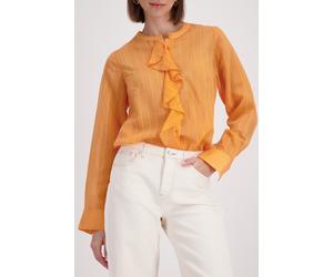 Rüschenbluse MONARI "Streifen + Volants", Damen, Gr. 46, orange, Web, Obermaterial: 75% Viskose, 25% Polyamid, gestreift, leicht transparent, unifarben, regular fit taillenbedeckt, Rundhals, eingesetz
