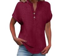 rüschenbluse Stehkragen Leinenbluse Kurze Elegant Blusen Freizeit Leicht Damenblusen Strand Longbluse Passform Shirt trägershirt Damen locker lang