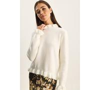 Rüschengestrickter Halbturtleneck-Pullover mit Knöpfen S/M