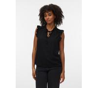 Rüschentop VERO MODA "VMALBA SL FRILL TOP WVN NOOS", Damen, Gr. S, schwarz, Jersey, Obermaterial: 100% Viskose, unifarben, normal, Rundhals, Tops Rüschentop, Viskose (95818747-S) schwarz