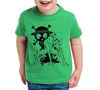 Ruffy Angry Zorro One Manga Kinder T-Shirt Anime Piece, Kinder T-Shirt Größe:134-146 (9-11 Jahre), Kinder Farben:Grün