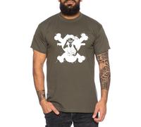 Ruffy In Logo - Herren T-Shirt Straw Hat Luffy Zoro One Monkey D. Pirat Ace Piece Goku Anime Ruffy, Größe:3XL, Farbe:Khaki