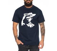 Ruffy Serious - Herren T-Shirt Straw Hat Luffy Zoro One Monkey D. Pirat Ace Piece Goku Anime Ruffy, Größe:M, Farbe:Dunkelblau