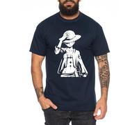 Ruffy Stand - Herren T-Shirt Straw Hat Luffy Zoro One Monkey D. Pirat Ace Piece Goku Anime Ruffy, Größe:M, Farbe:Dunkelblau