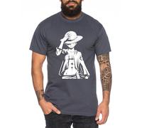 Ruffy Stand - Herren T-Shirt Straw Hat Luffy Zoro One Monkey D. Pirat Ace Piece Goku Anime Ruffy, Größe:S, Farbe:Dunkelgrau