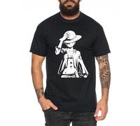 Ruffy Stand - Herren T-Shirt Straw Hat Luffy Zoro One Monkey D. Pirat Ace Piece Goku Anime Ruffy, Größe:S, Farbe:Schwarz