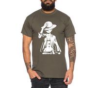 Ruffy Stand - Herren T-Shirt Straw Hat Luffy Zoro One Monkey D. Pirat Ace Piece Goku Anime Ruffy, Größe:L, Farbe:Khaki