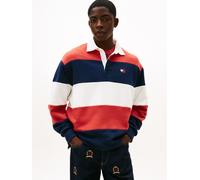 Rugbyshirt TOMMY JEANS "TJM BADGE STRIPE", Herren, Gr. L, d n navy, terracotta rot, ecru, Jersey, Obermaterial: 100% Baumwolle, relaxed fit normal, Bündchen, Shirts, relaxed fit, gestreift, Rugby-Krag