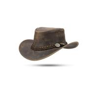 Rugged Earth Pathfinder Classic - Robuster Lederhut für Western, Bushcraft & Outdoor | Vintage Cowboyhut mit Luftösen & Kinnriemen-Ösen (DE/NL/SE/PL, Alphanumerisch, L, Braun)