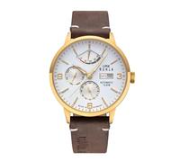 UMR Ruhla Herren Armbanduhr Automatic 80274 Edelstahl gelbgold IP Lederband braun
